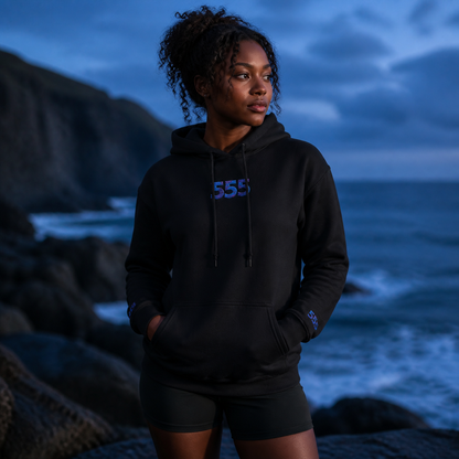 555 Ocean Angel Number Hoodie in Black – Bright Future product image
