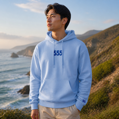 555 Ocean Angel Number Hoodie in Light Blue – Bright Future product image