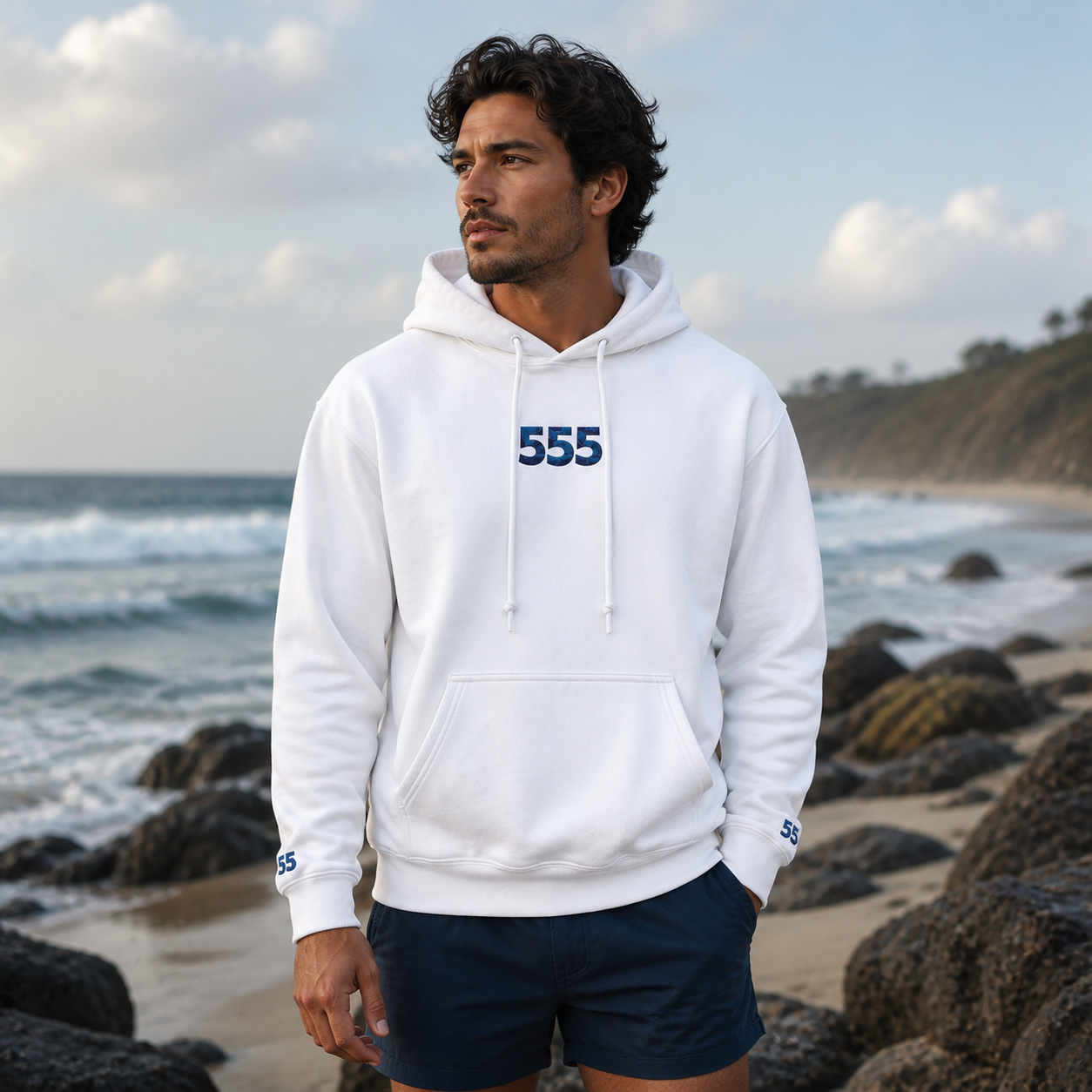 555 Ocean Angel Number Hoodie in White – Bright Future product image