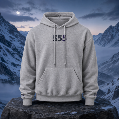 555 Snowy Mountain Angel Number Hoodie in Graphite Heather – Bright Future product image