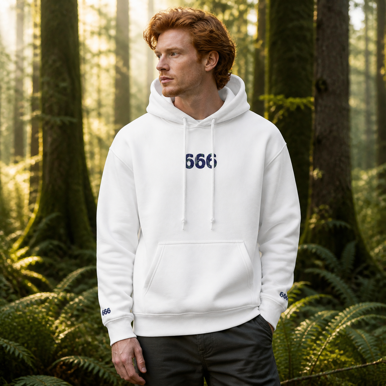 666 Forest Angel Number Hoodie in White – Bright Future product image