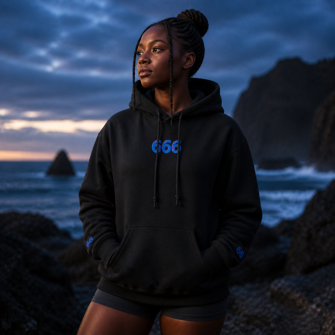 666 Ocean Angel Number Hoodie in Black – Bright Future product image