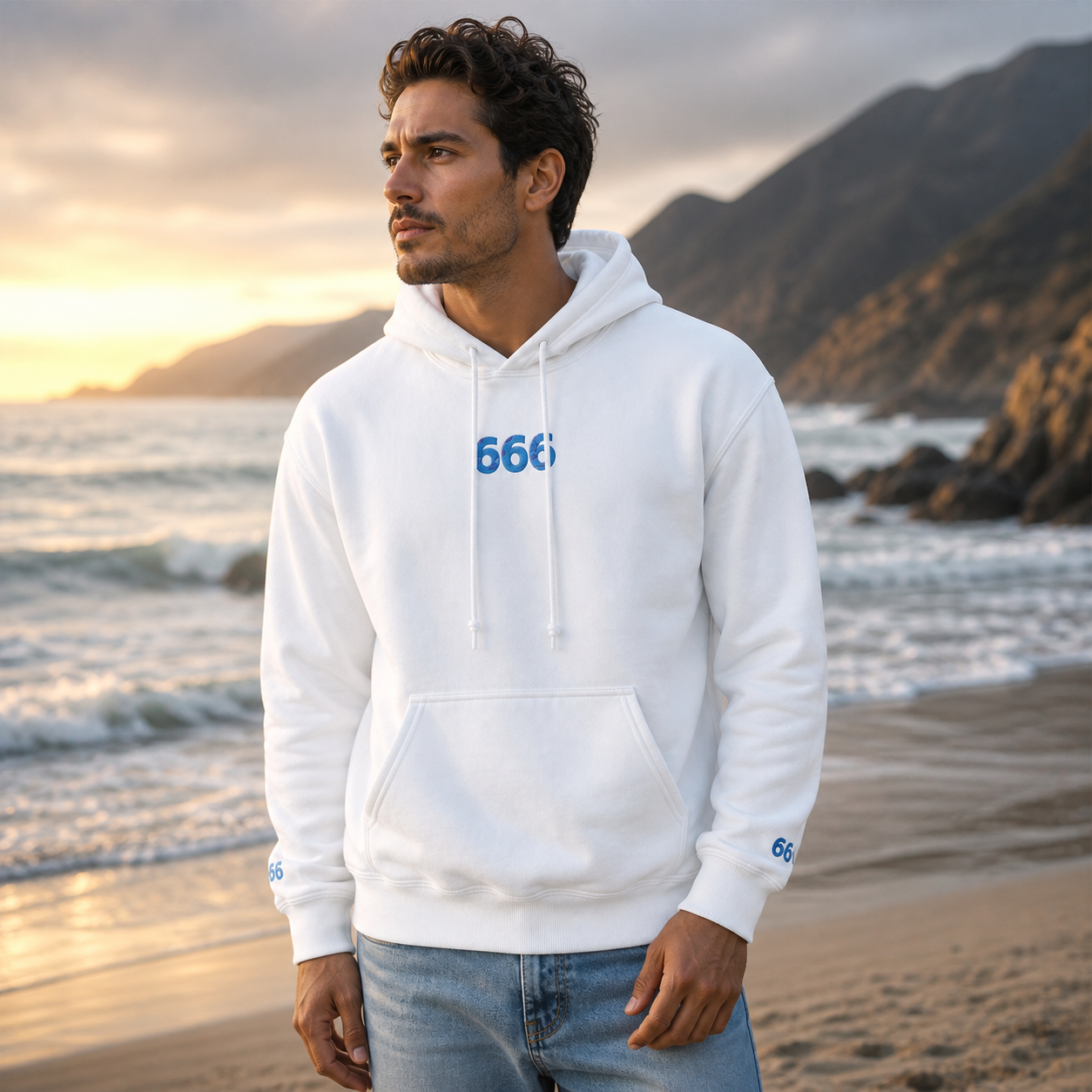 666 Ocean Angel Number Hoodie in White – Bright Future product image