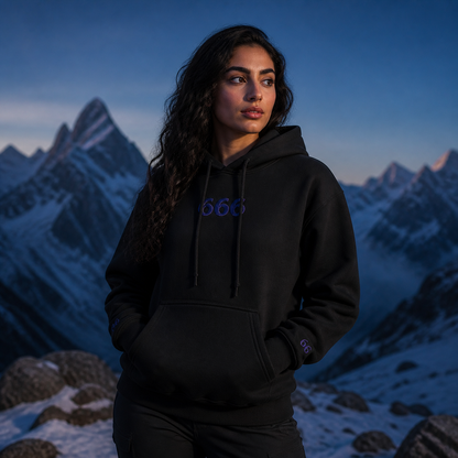 666 Snowy Mountain Angel Number Hoodie in Black – Bright Future product image