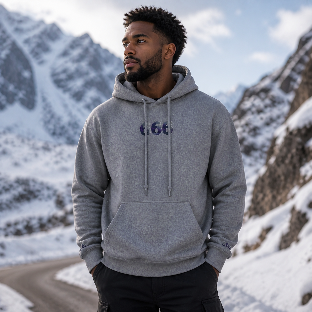 666 Snowy Mountain Angel Number Hoodie in Graphite Heather – Bright Future product image