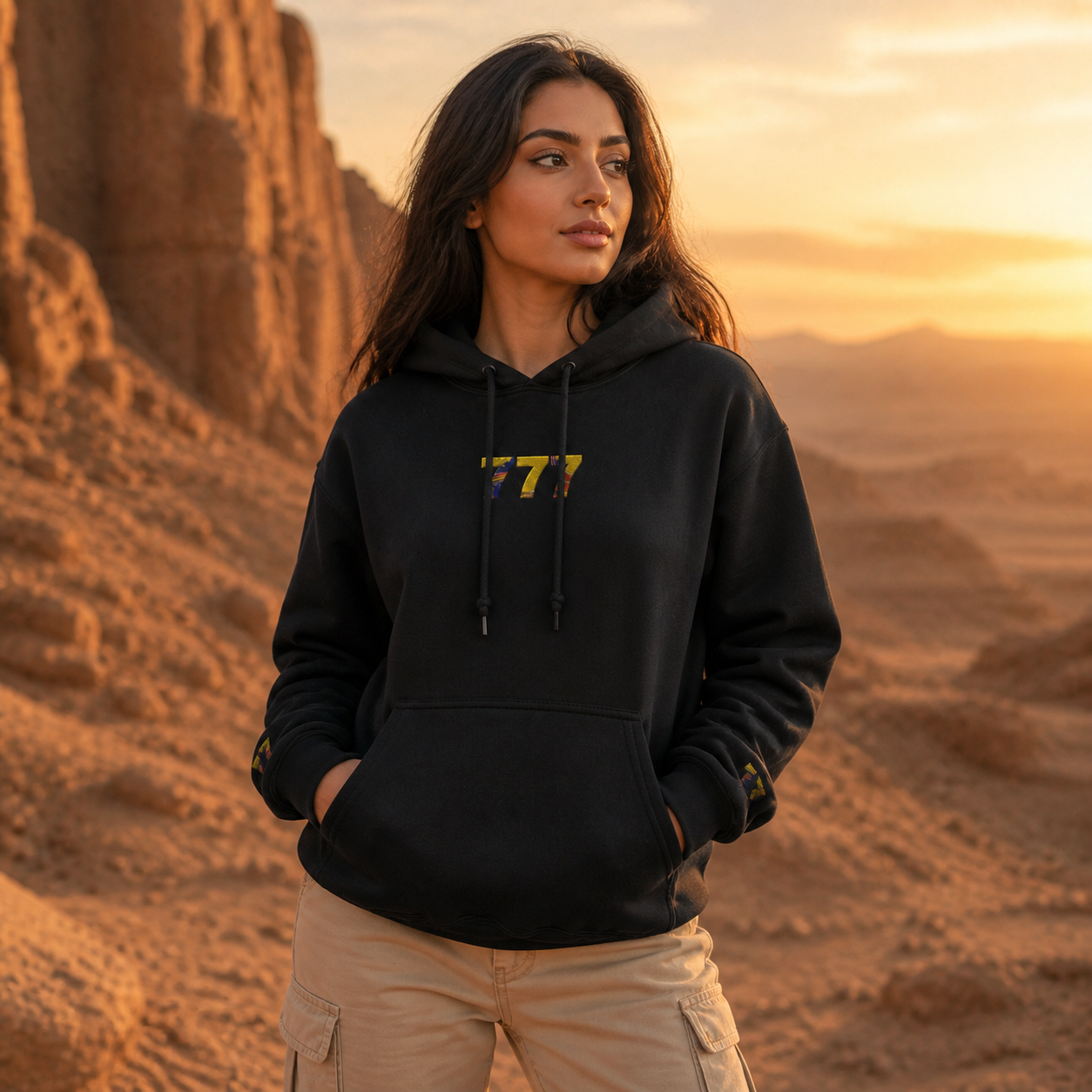 777 Desert Angel Number Hoodie in Black – Bright Future product image