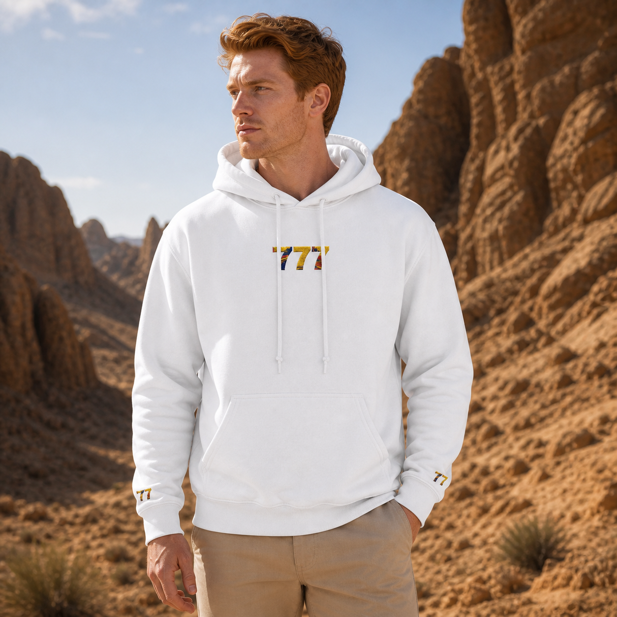 777 Desert Angel Number Hoodie in White – Bright Future product image