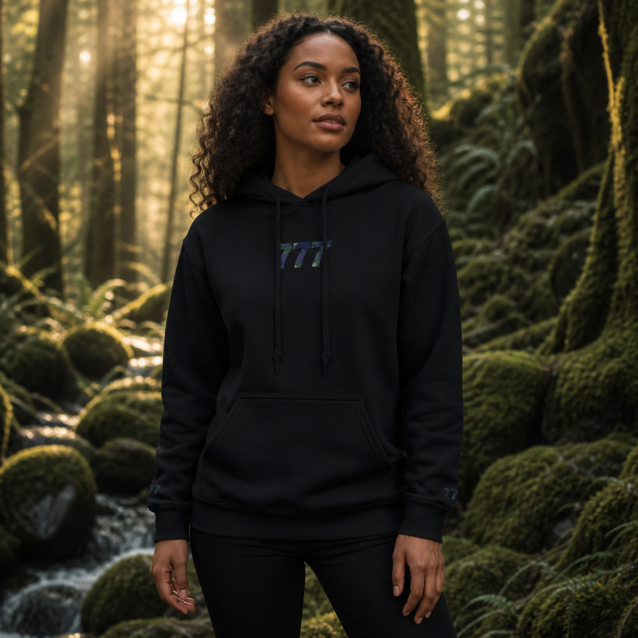 777 Forest Angel Number Hoodie in Black – Bright Future product image