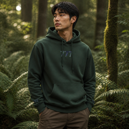777 Forest Angel Number Hoodie in Forest Green – Bright Future product image