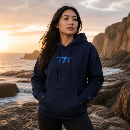 777 Ocean Angel Number Hoodie in Navy – Bright Future product image