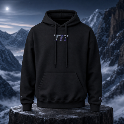 777 Snowy Mountain Angel Number Hoodie in Black – Bright Future product image