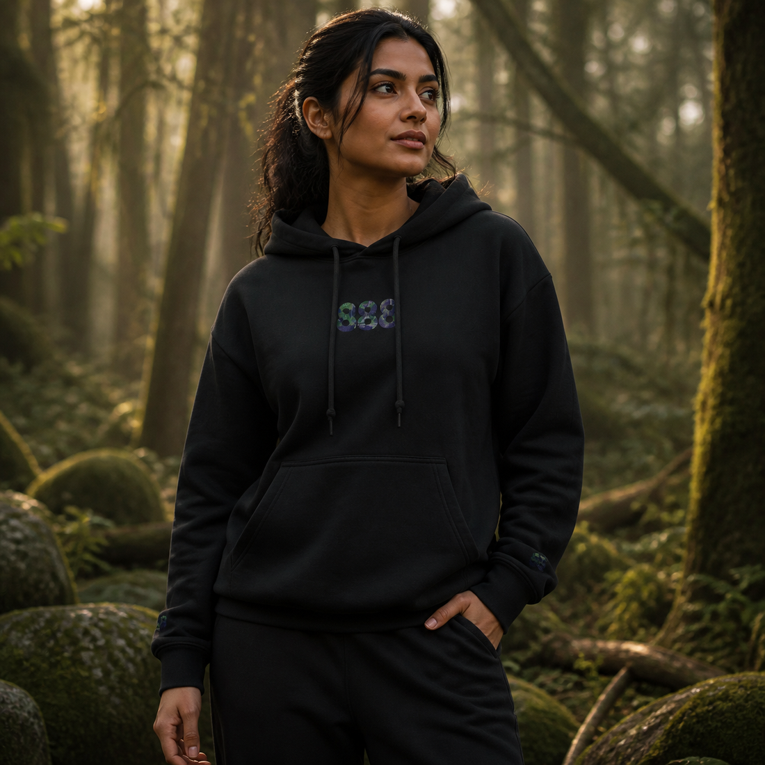 888 Forest Angel Number Hoodie in Black – Bright Future product image