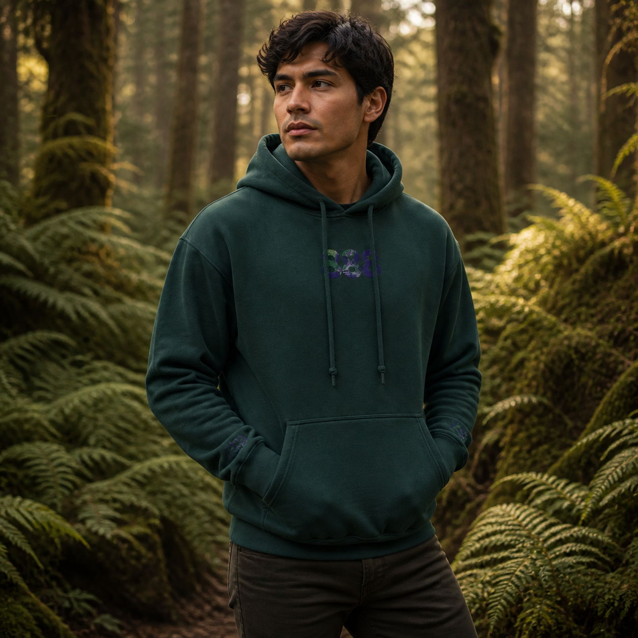 888 Forest Angel Number Hoodie in Forest Green – Bright Future product image