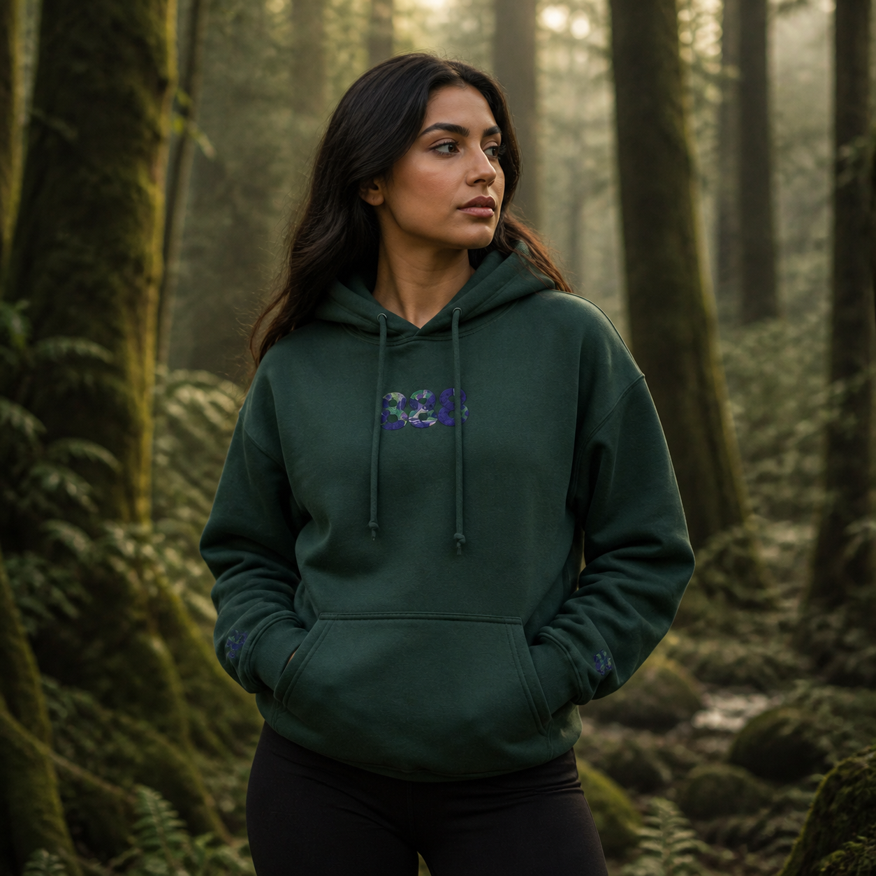 888 Forest Angel Number Hoodie in Military Green – Bright Future product image