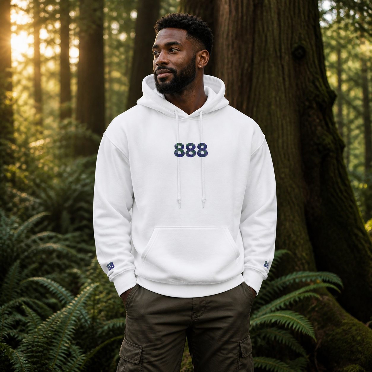 888 Forest Angel Number Hoodie in White – Bright Future product image