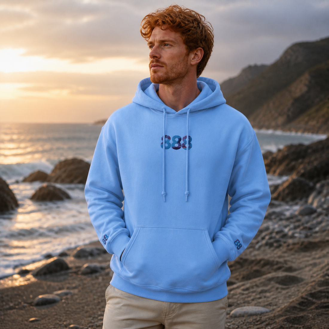 888 Ocean Angel Number Hoodie in Light Blue – Bright Future product image