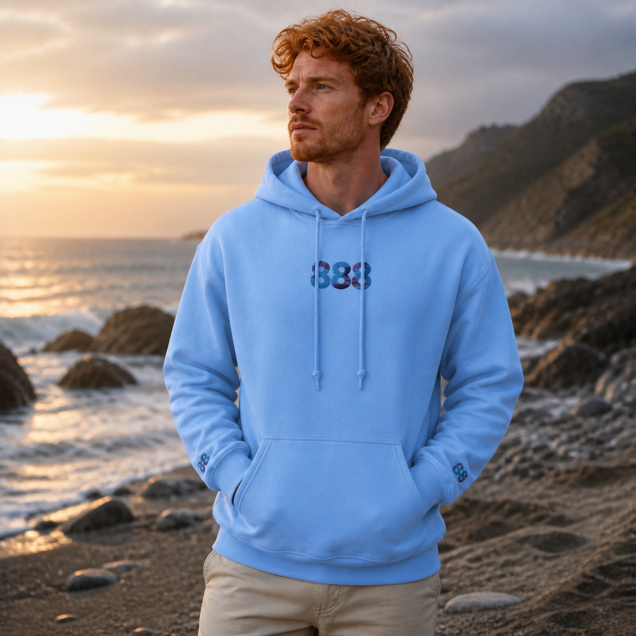 888 Ocean Angel Number Hoodie in Light Blue – Bright Future product image