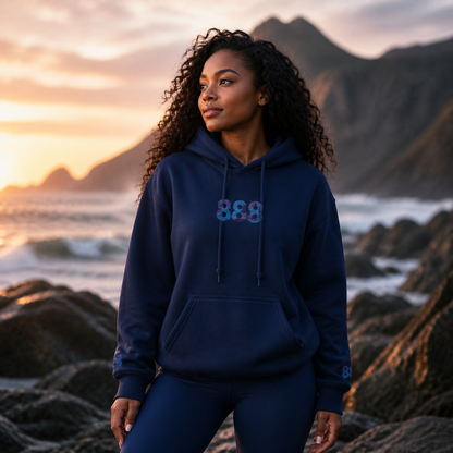 888 Ocean Angel Number Hoodie in Navy – Bright Future product image