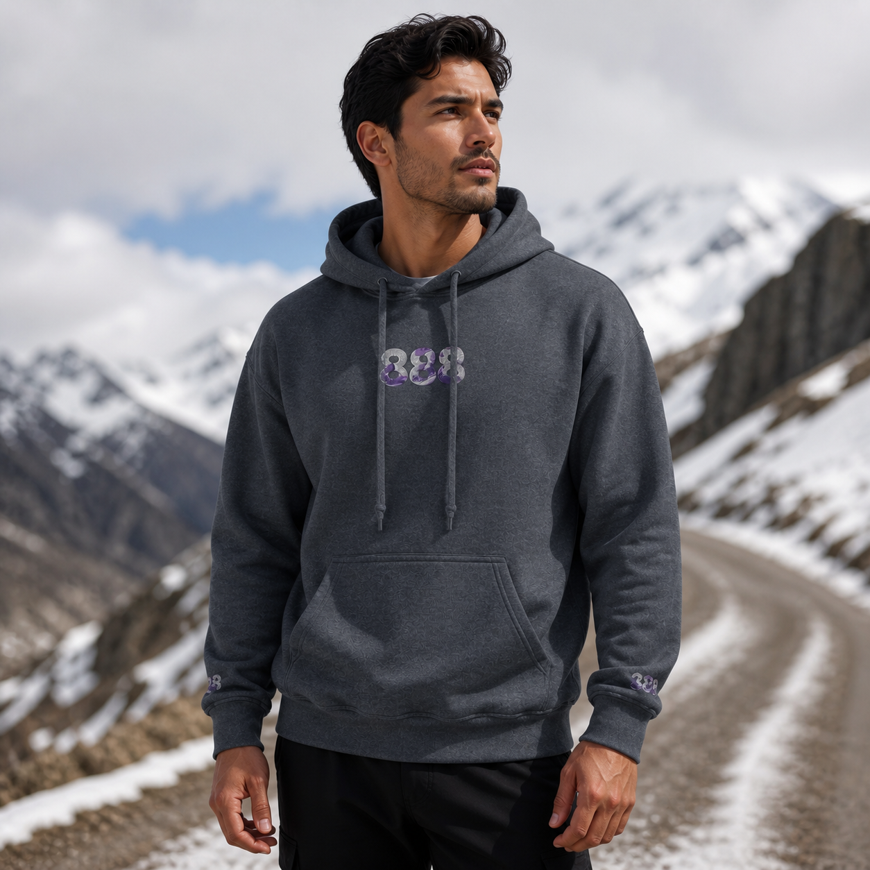 888 Snowy Mountain Angel Number Hoodie in Graphite Heather – Bright Future product image