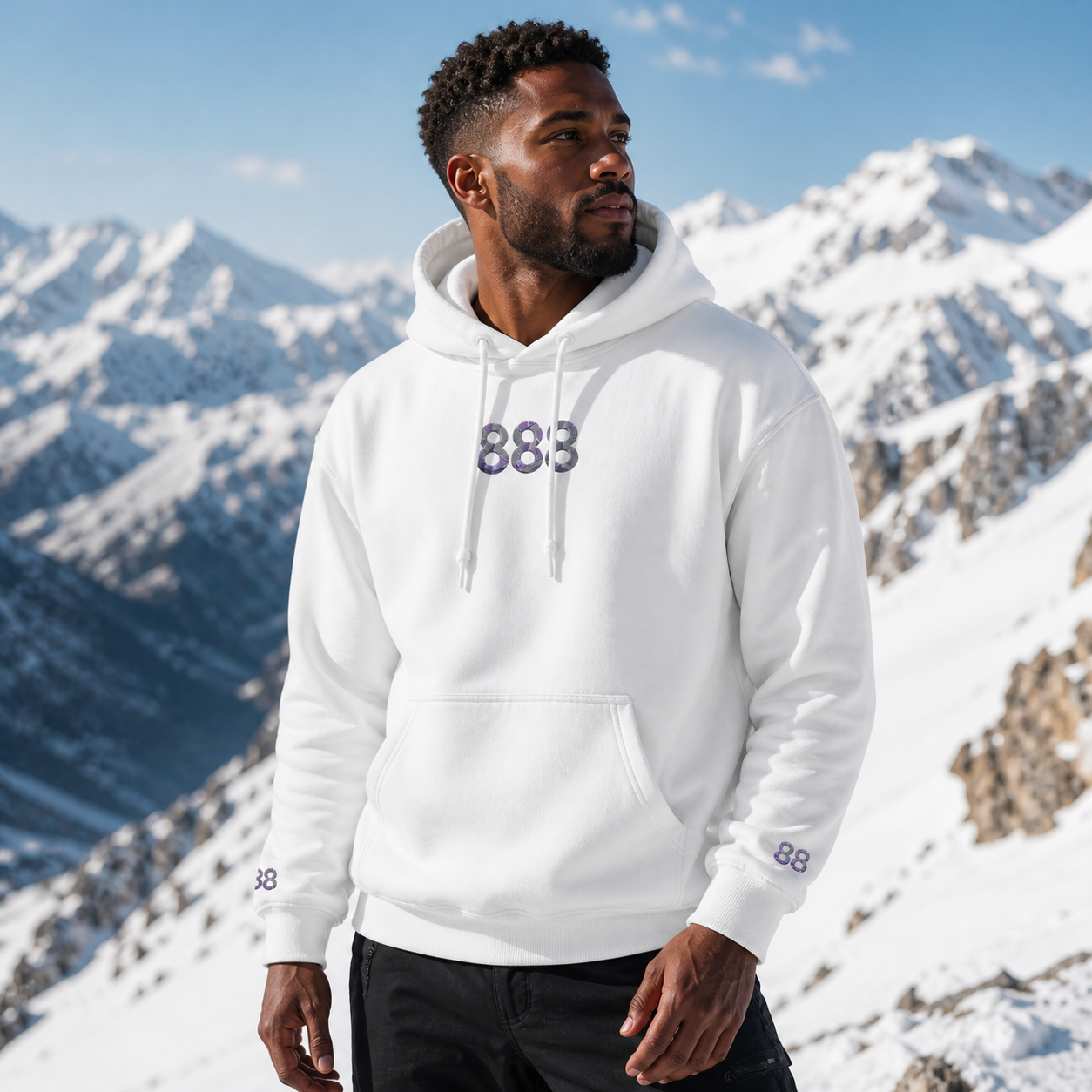 888 Snowy Mountain Angel Number Hoodie in White – Bright Future product image