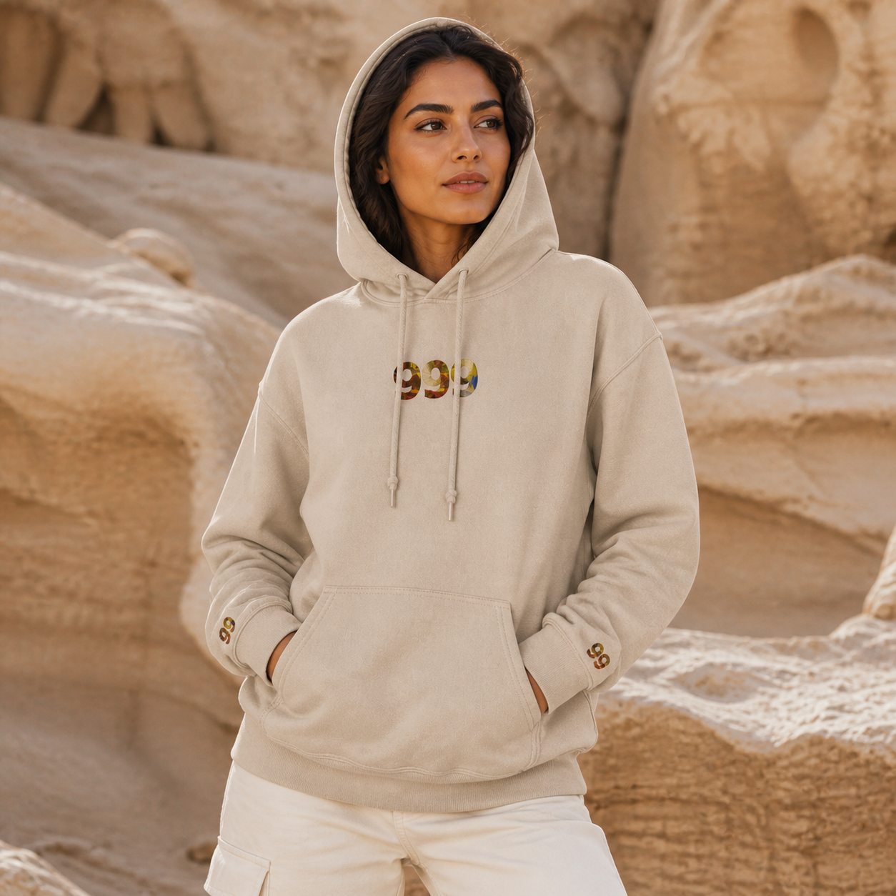 999 Desert Angel Number Hoodie in Sand – Bright Future product image