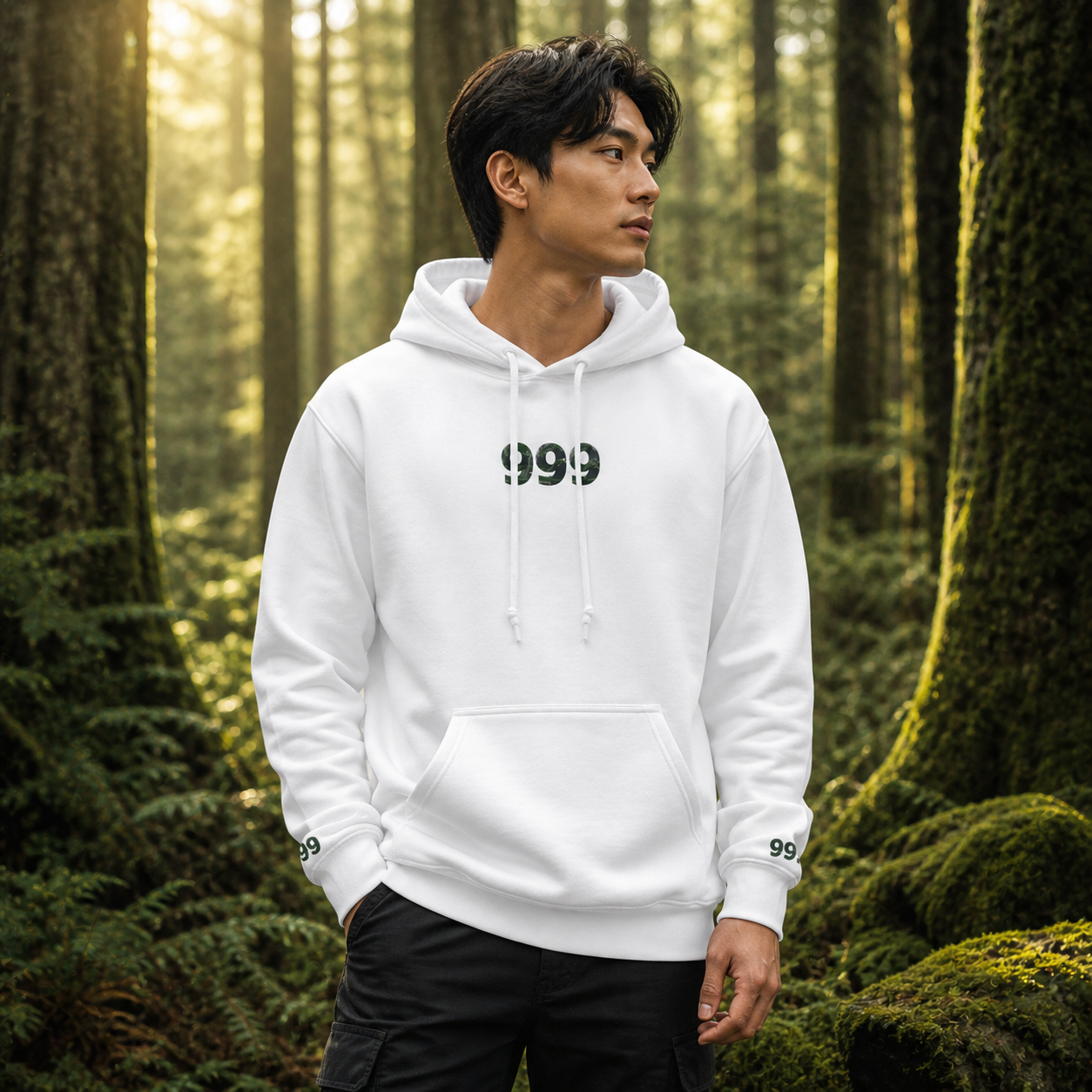 999 Forest Angel Number Hoodie in White – Bright Future product image
