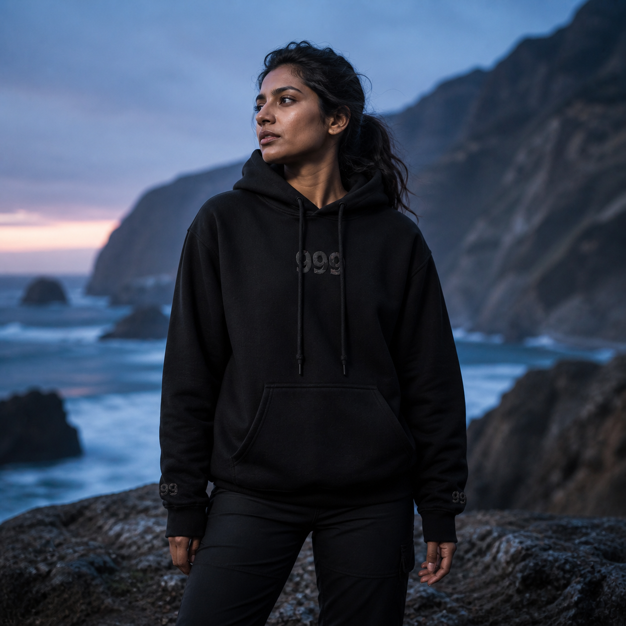 999 Ocean Angel Number Hoodie in Black – Bright Future product image
