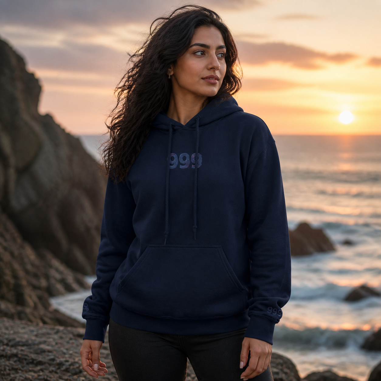 999 Ocean Angel Number Hoodie in Navy – Bright Future product image