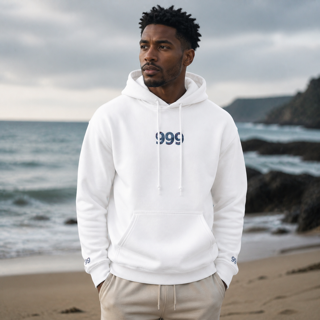 999 Ocean Angel Number Hoodie in White – Bright Future product image