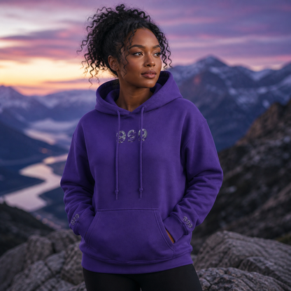 999 Snowy Mountain Angel Number Hoodie in Purple – Bright Future product image