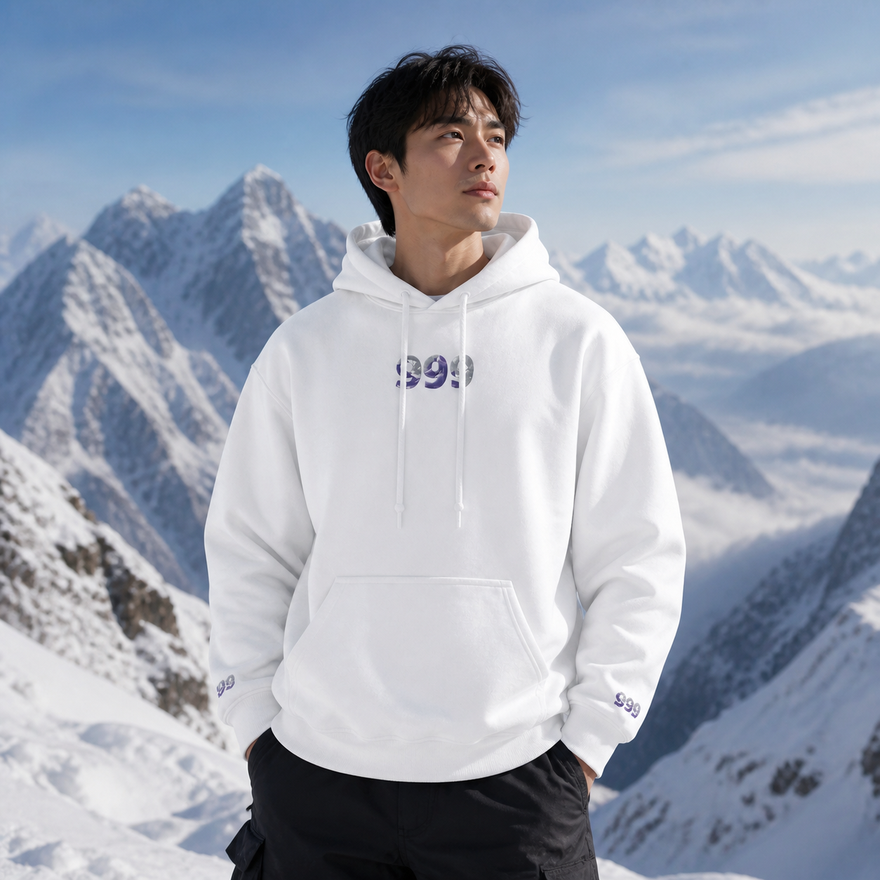 999 Snowy Mountain Angel Number Hoodie in White – Bright Future product image