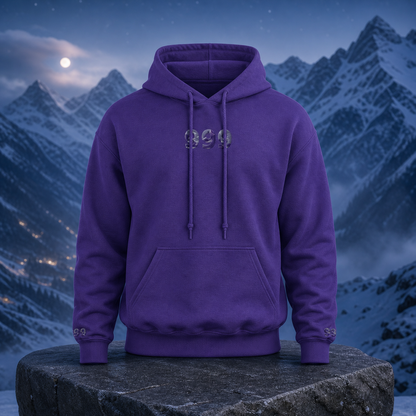 999 Snowy Mountain Angel Number Hoodie in Purple – Bright Future product image