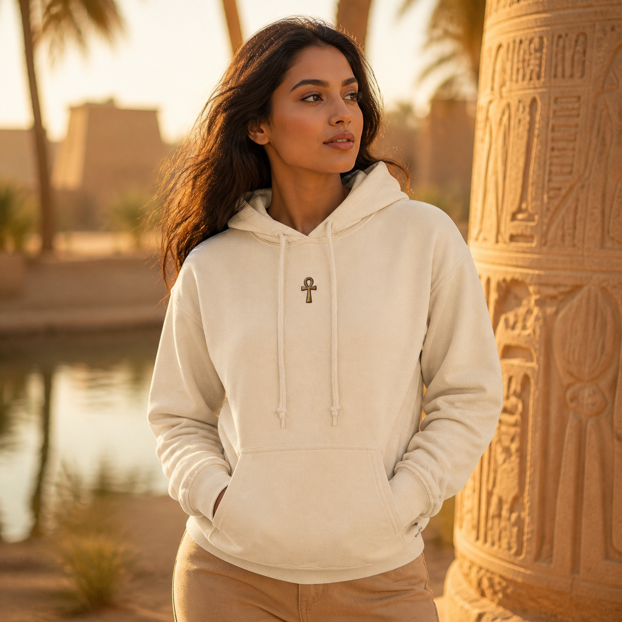Ankh Symbol Hoodie in Sand – Bright Future product image