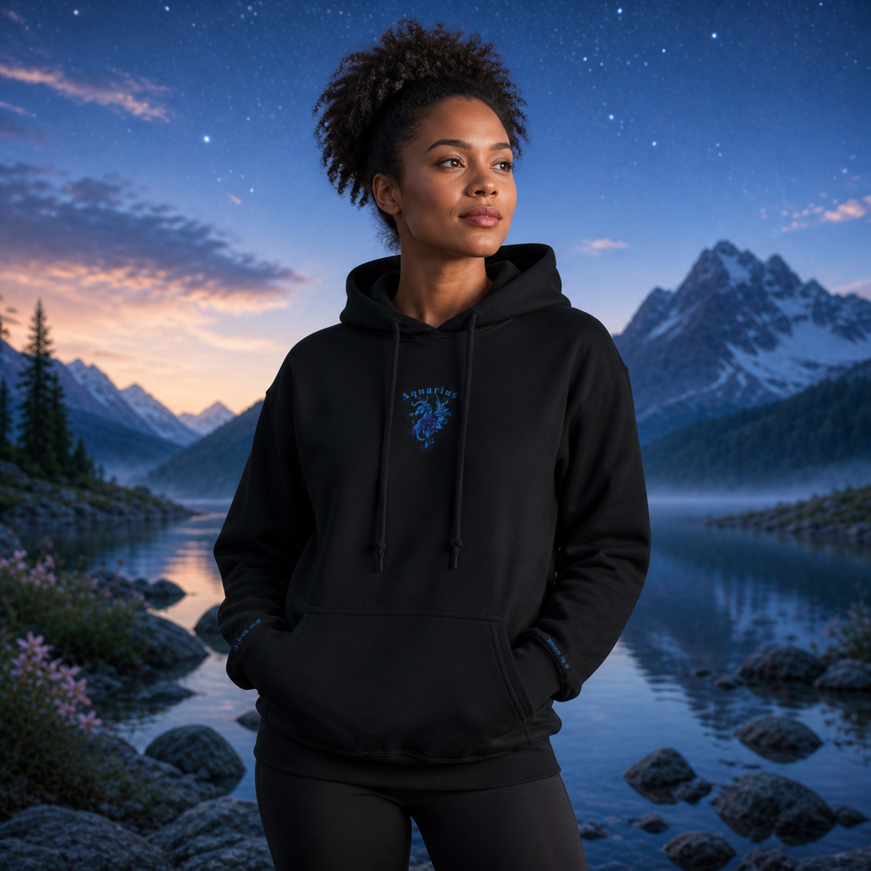 Aquarius Zodiac Hoodie in Black – Bright Future product image