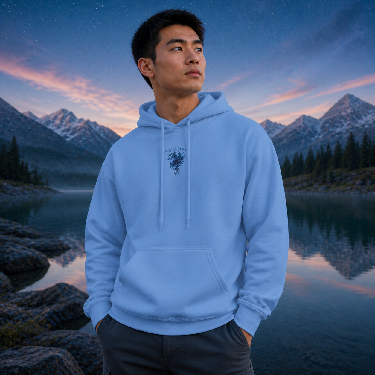 Aquarius Zodiac Hoodie in Carolina Blue – Bright Future product image