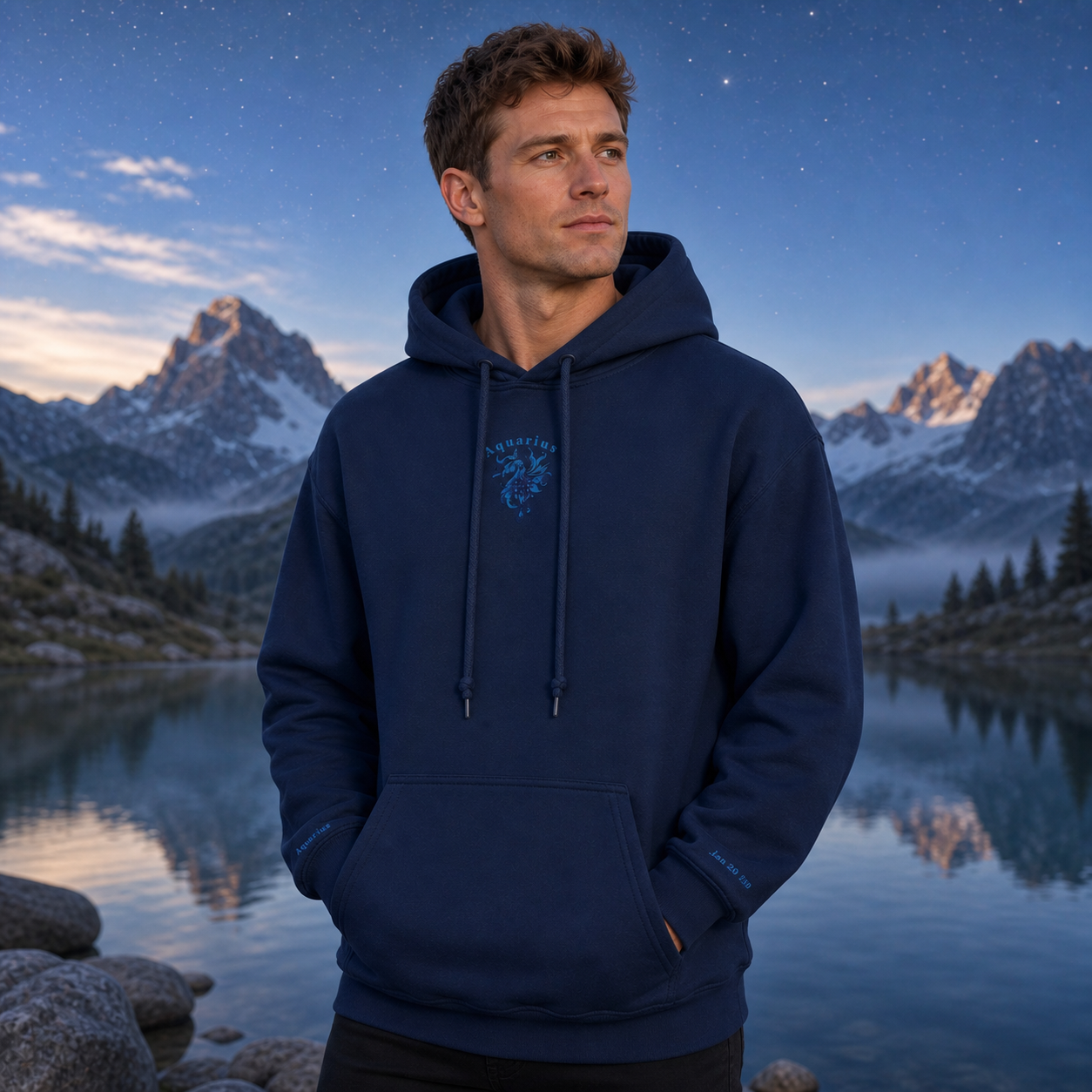 Aquarius Zodiac Hoodie in Navy – Bright Future product image