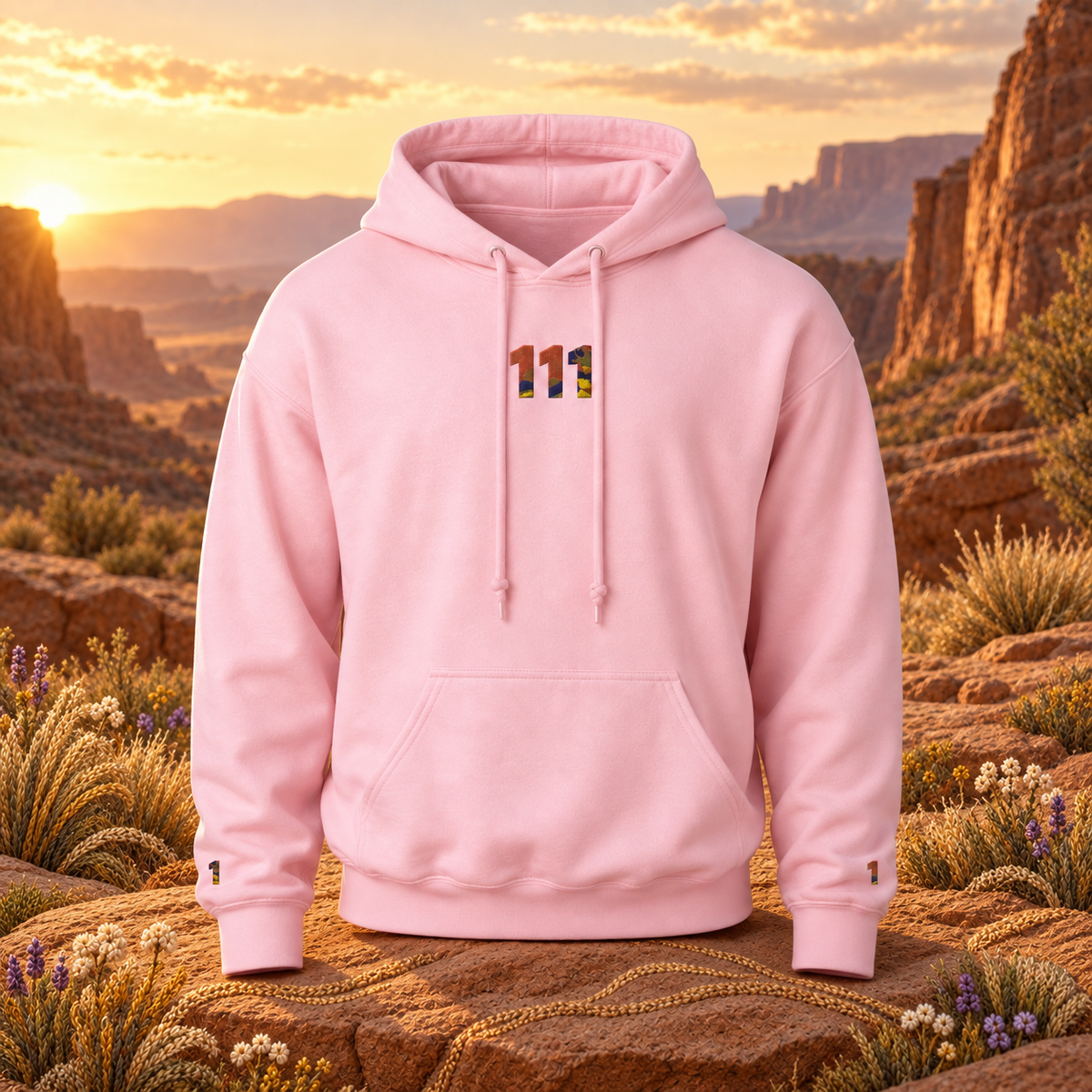 111 - Desert - New Beginnings — original product design in a realistic scene with embroidered environmental details.