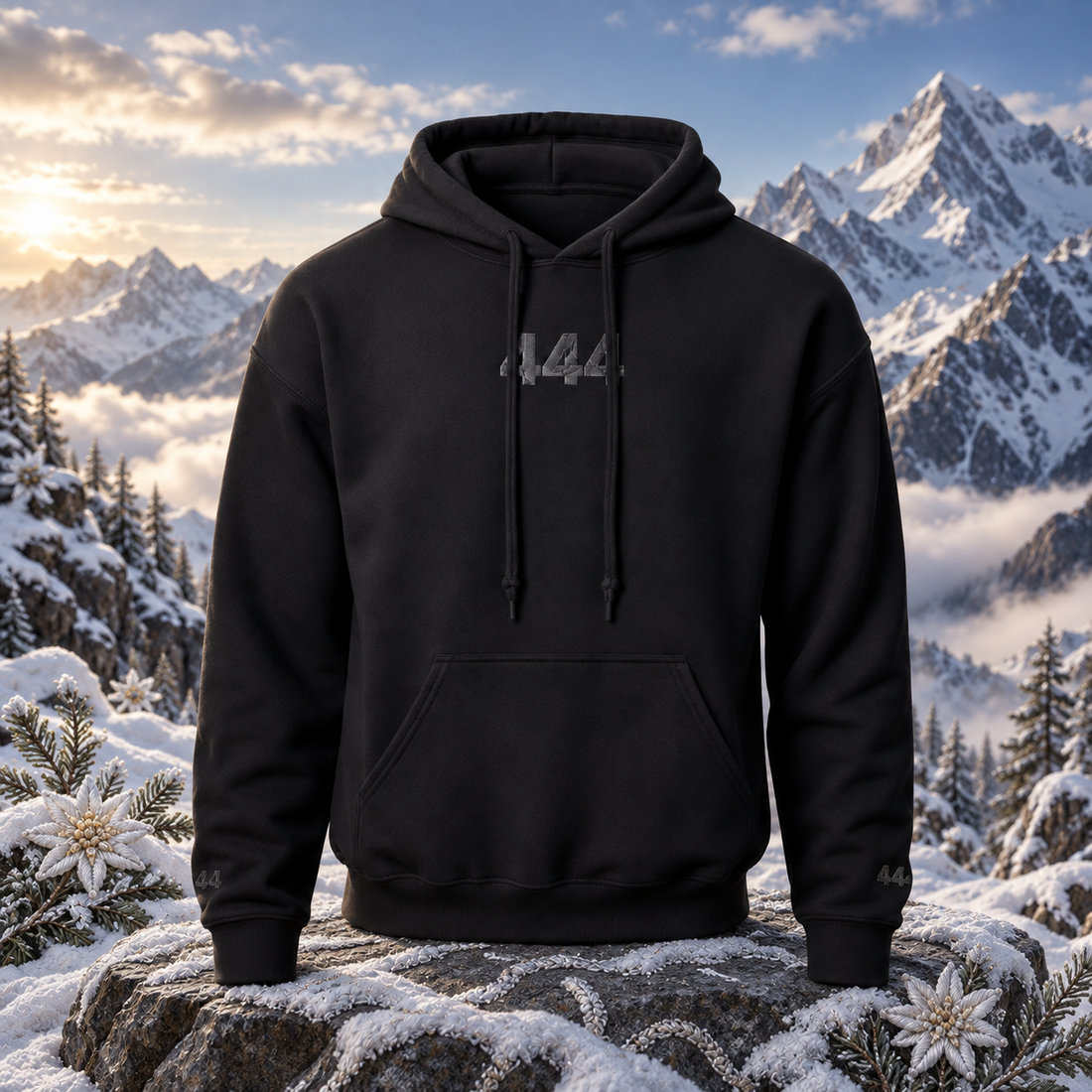 444 - Snowy Mountain - Stable Foundation — original product design in a realistic scene with embroidered environmental details.