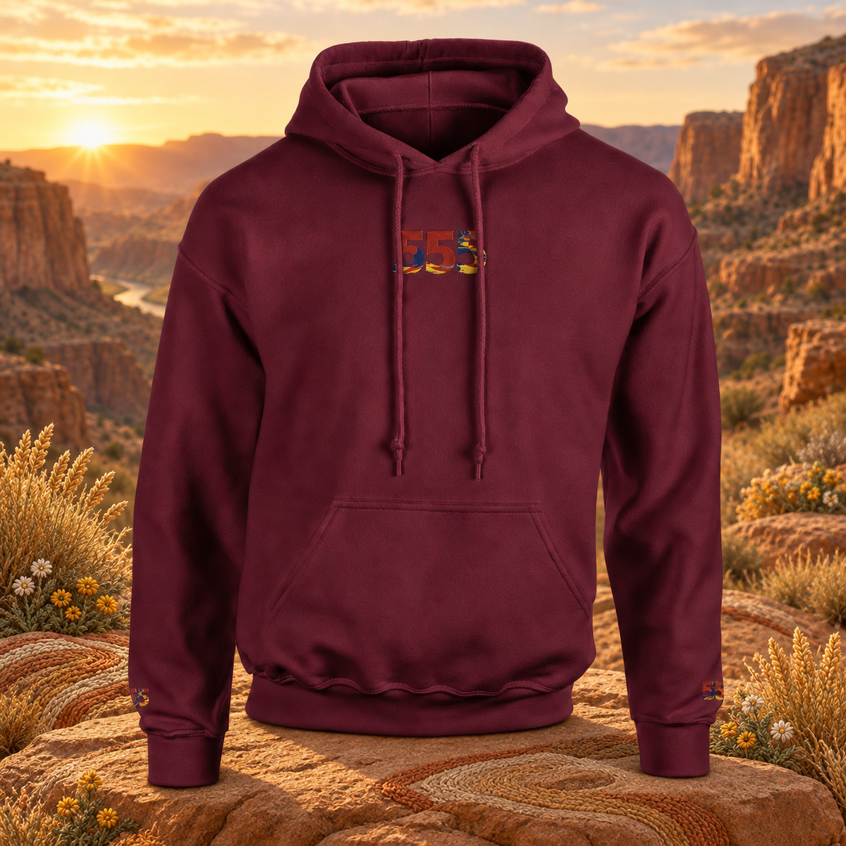 555 - Desert - Positive Change — original product design in a realistic scene with embroidered environmental details.