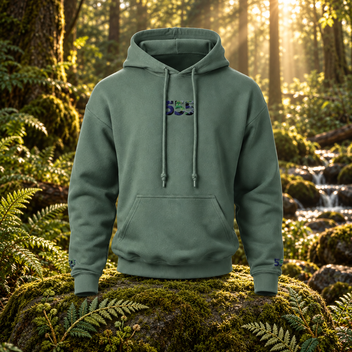 555 - Forest - Positive Change — original product design in a realistic scene with embroidered environmental details.