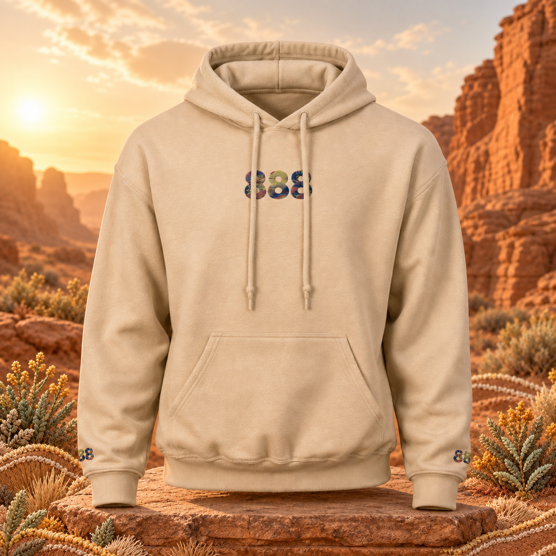 888 - Desert - Infinite Abundance โ original product design in a realistic scene with embroidered environmental details.