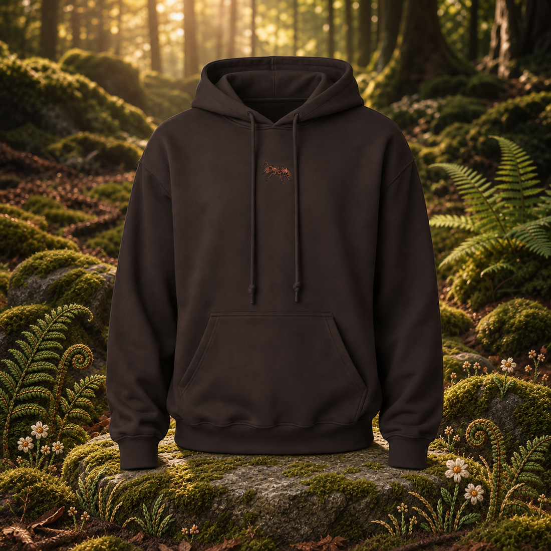 Ant – Strength in Unity — original product design in a realistic scene with embroidered environmental details.