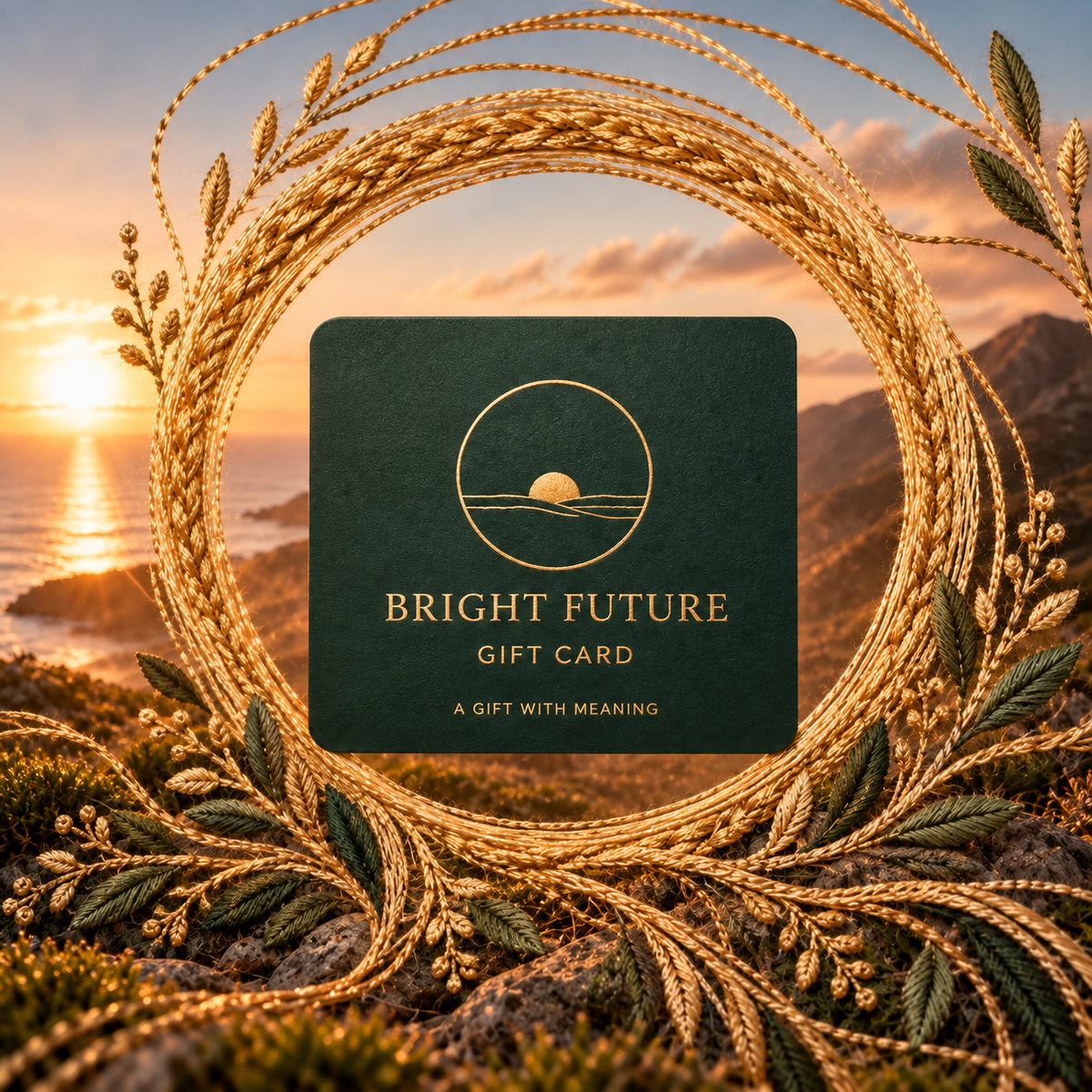 Bright Future Digital Gift Card — original product design in a realistic scene with embroidered environmental details.