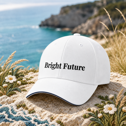 Bright Future Sports Cap — original product design in a realistic scene with embroidered environmental details.
