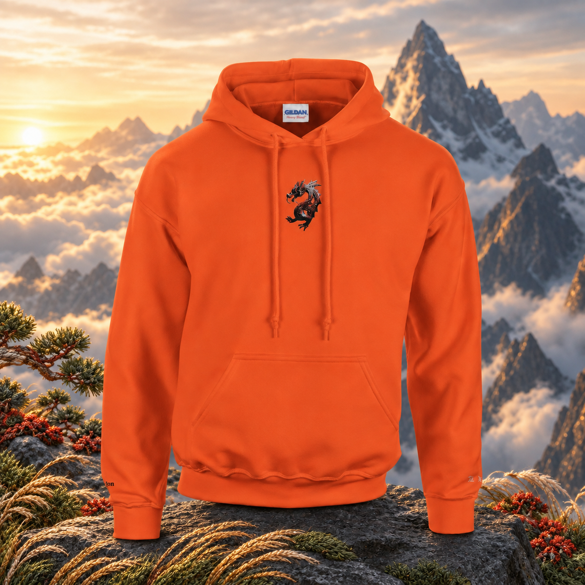 Dragon (龙 - Lóng) — original product design in a realistic scene with embroidered environmental details.