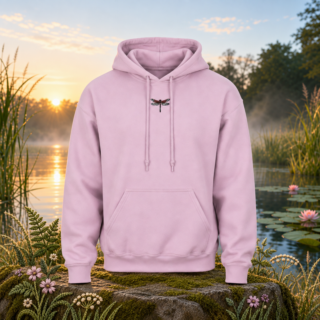 Dragonfly – Change & Clarity — original product design in a realistic scene with embroidered environmental details.