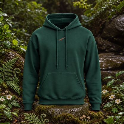 Earthworm Hoodie – Growth &amp; Renewal — original product design in a realistic scene with embroidered environmental details.
