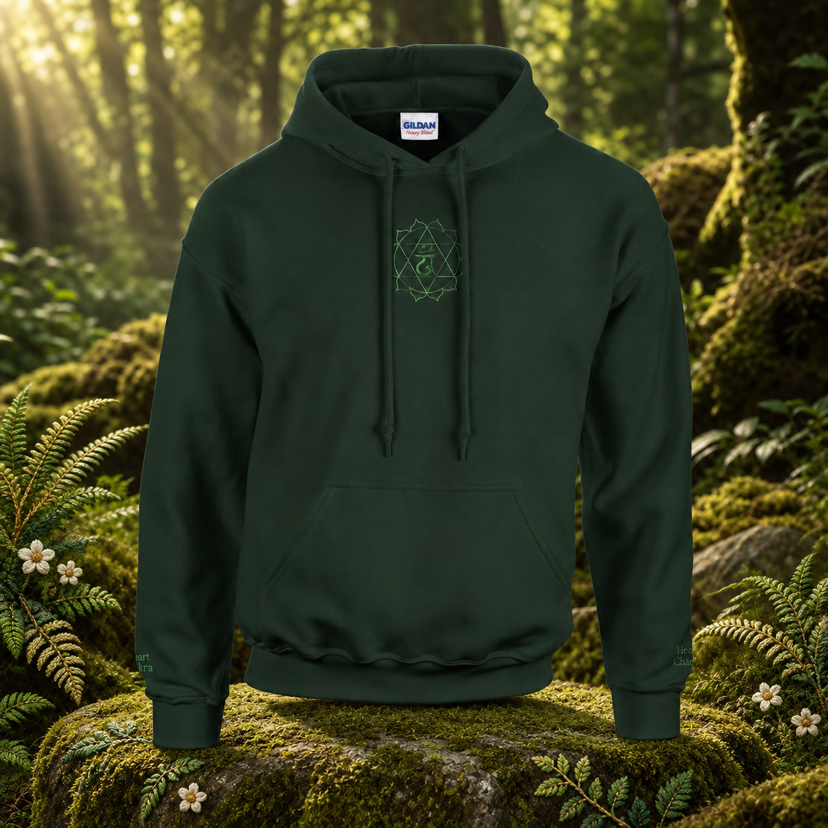 Heart Chakra (Anahata) — original product design in a realistic scene with embroidered environmental details.