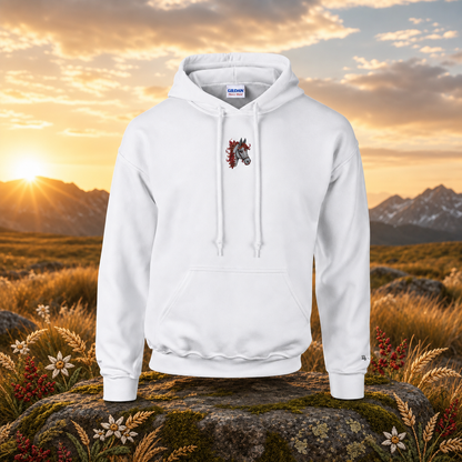 Horse (马 - Mǎ) — original product design in a realistic scene with embroidered environmental details.