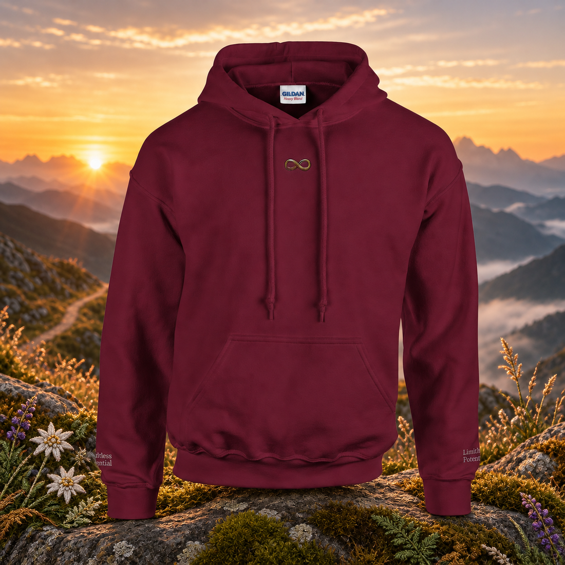 Infinity  – Limitless Potential — original product design in a realistic scene with embroidered environmental details.